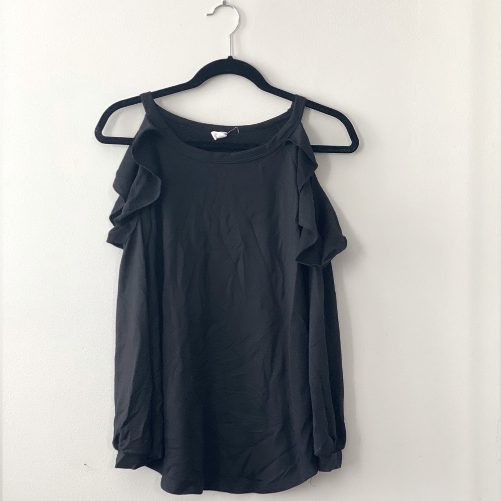Maternity Black Ruffle Cold Shoulder Sweater